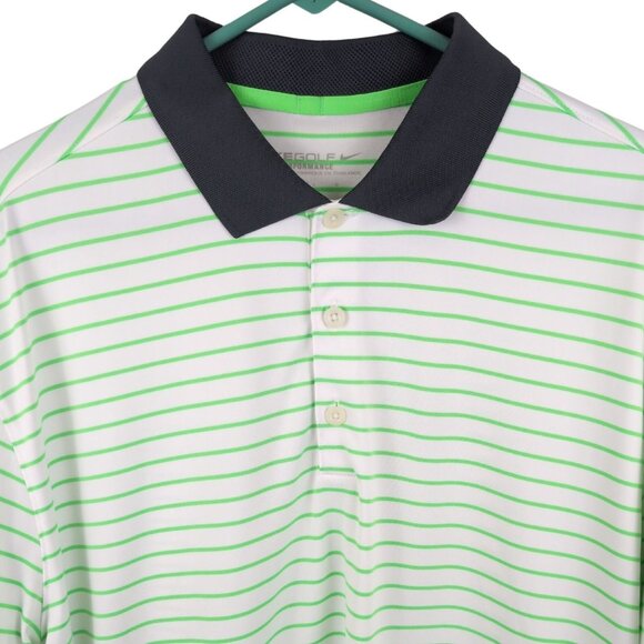 Nike Golf Tour Performance Polo Shirt L White Green Stripe Dri-FIT Swoosh - Picture 1 of 6